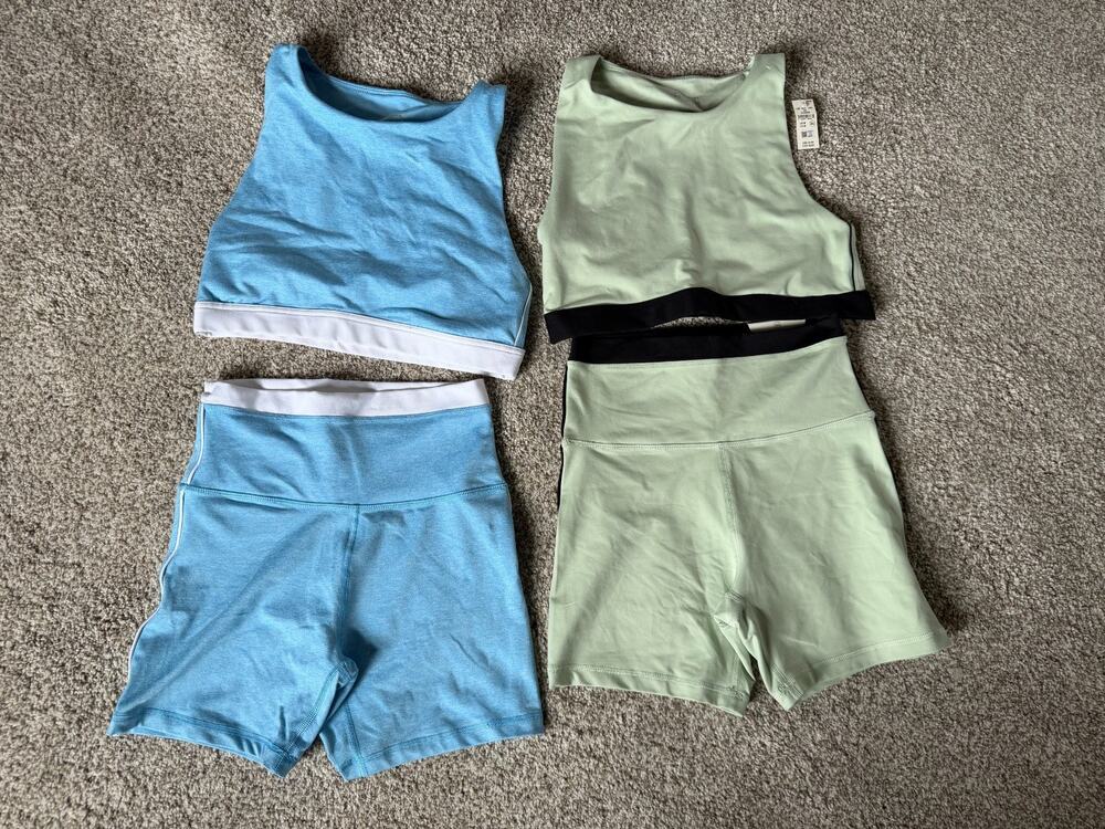 OFFLINE by AERIE Blue & Sage Sports Bra & Shorts Atheleisure Workout Sets